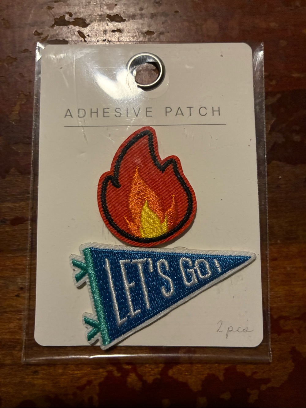 LET'S GO Blue Pennant & Flame Adhesive Patch Set
